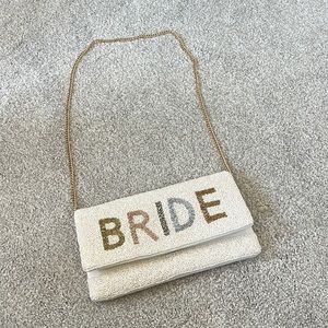 BRIDE beaded clutch with gold chain
